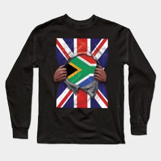 South Africa Flag Great Britain Flag Ripped - Gift for South African From South Africa Long Sleeve T-Shirt